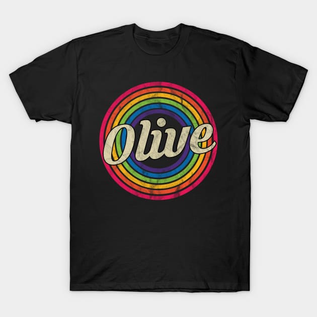 Olive - Retro Rainbow Faded-Style T-Shirt by MaydenArt